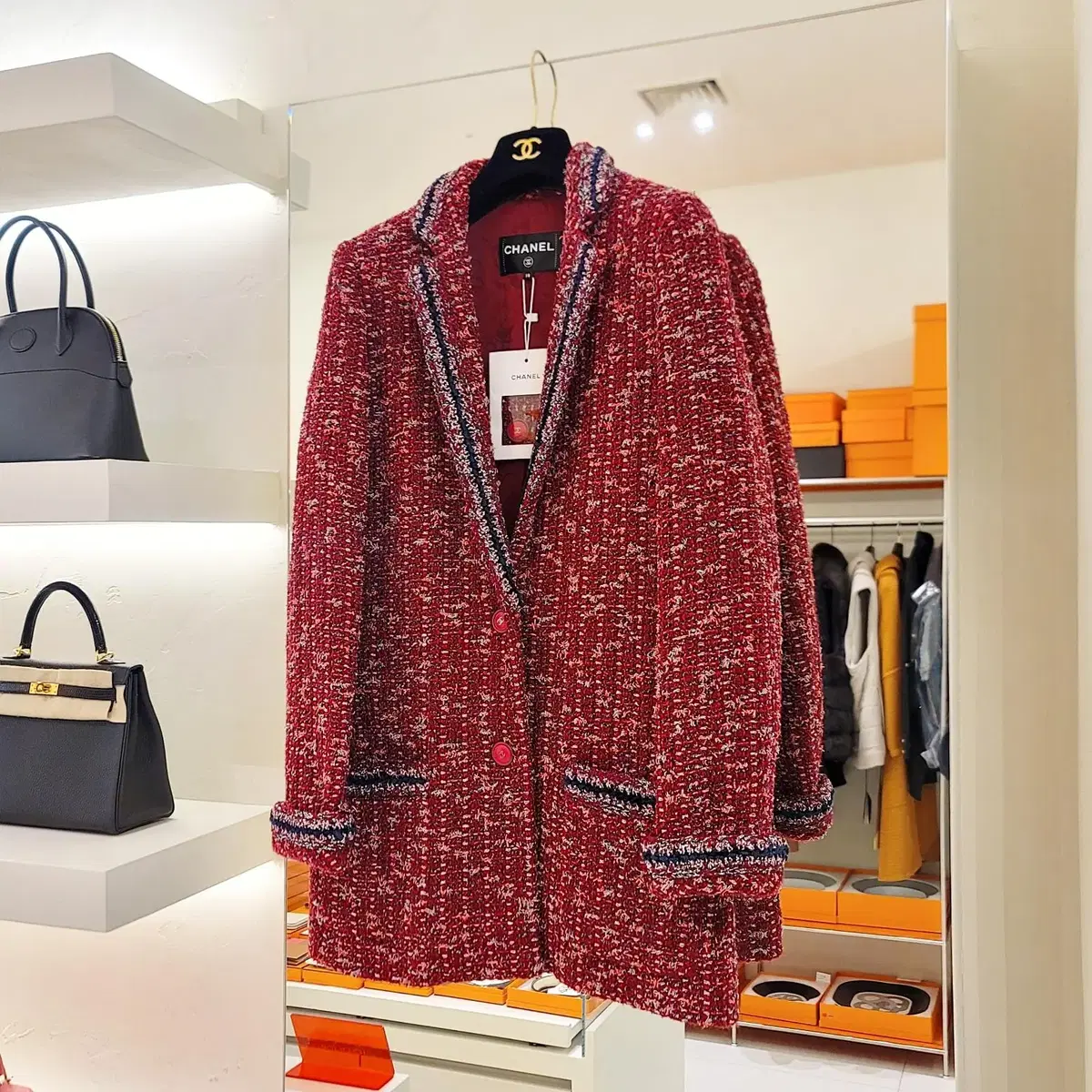 Chanel Red Fantasy Tweed Jacket 38 2803