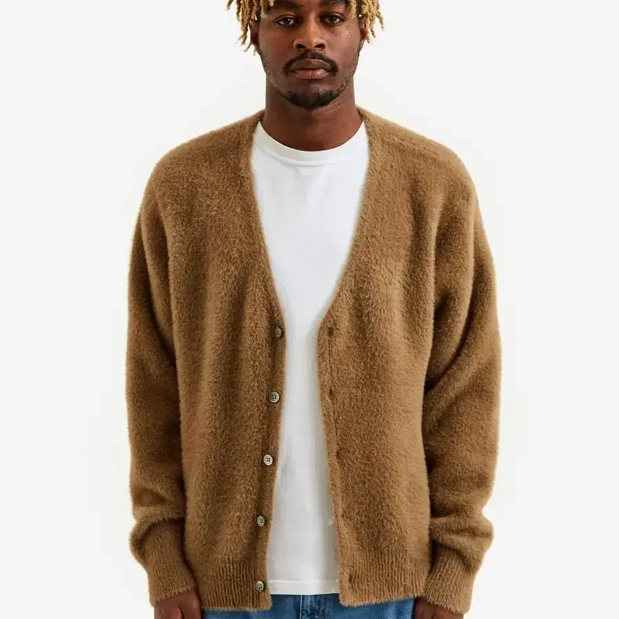 [XL] Stussy shaggy 모헤어 cardigan brown