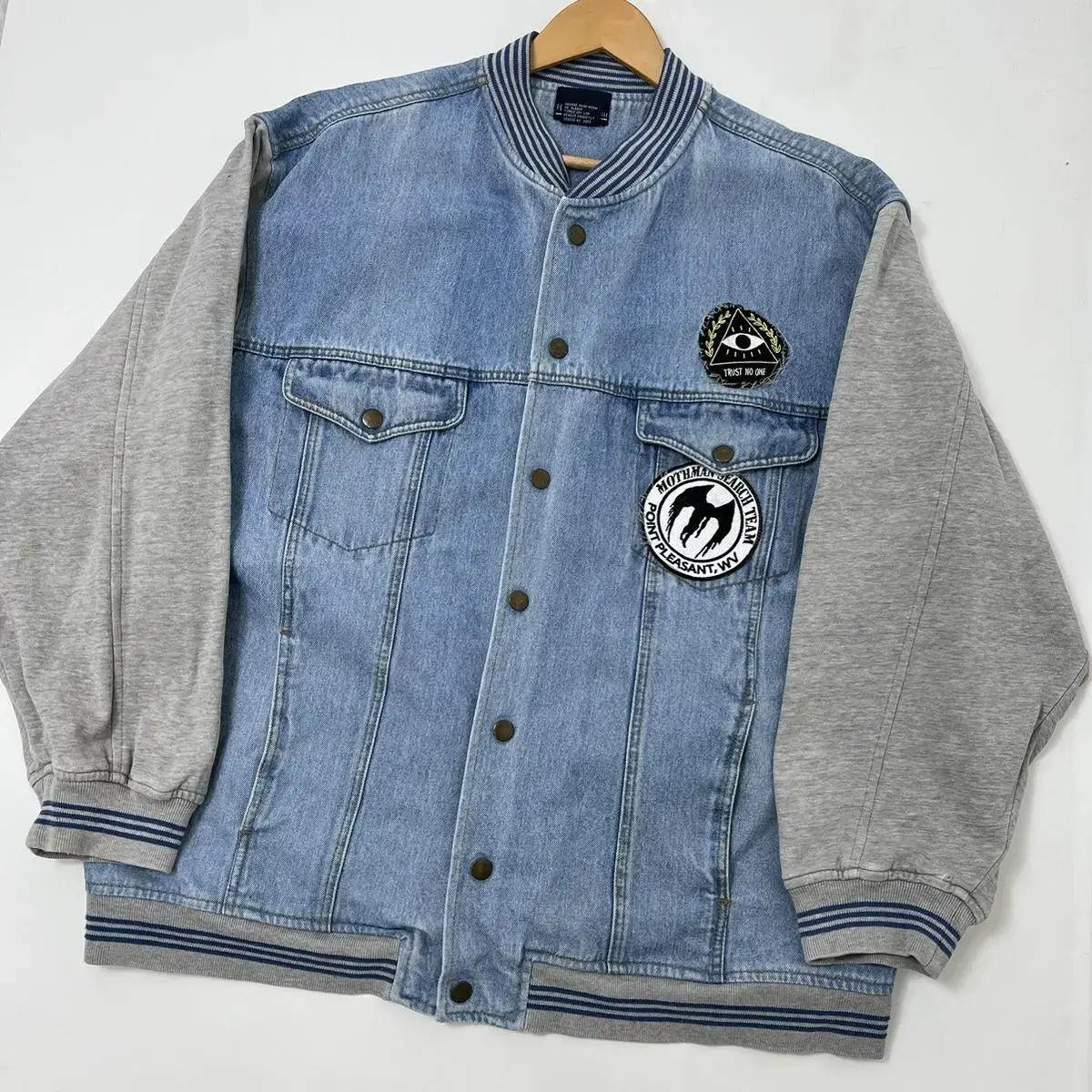 (Free Shipping) 2000s Hunters Run Denim Varsity Jacket