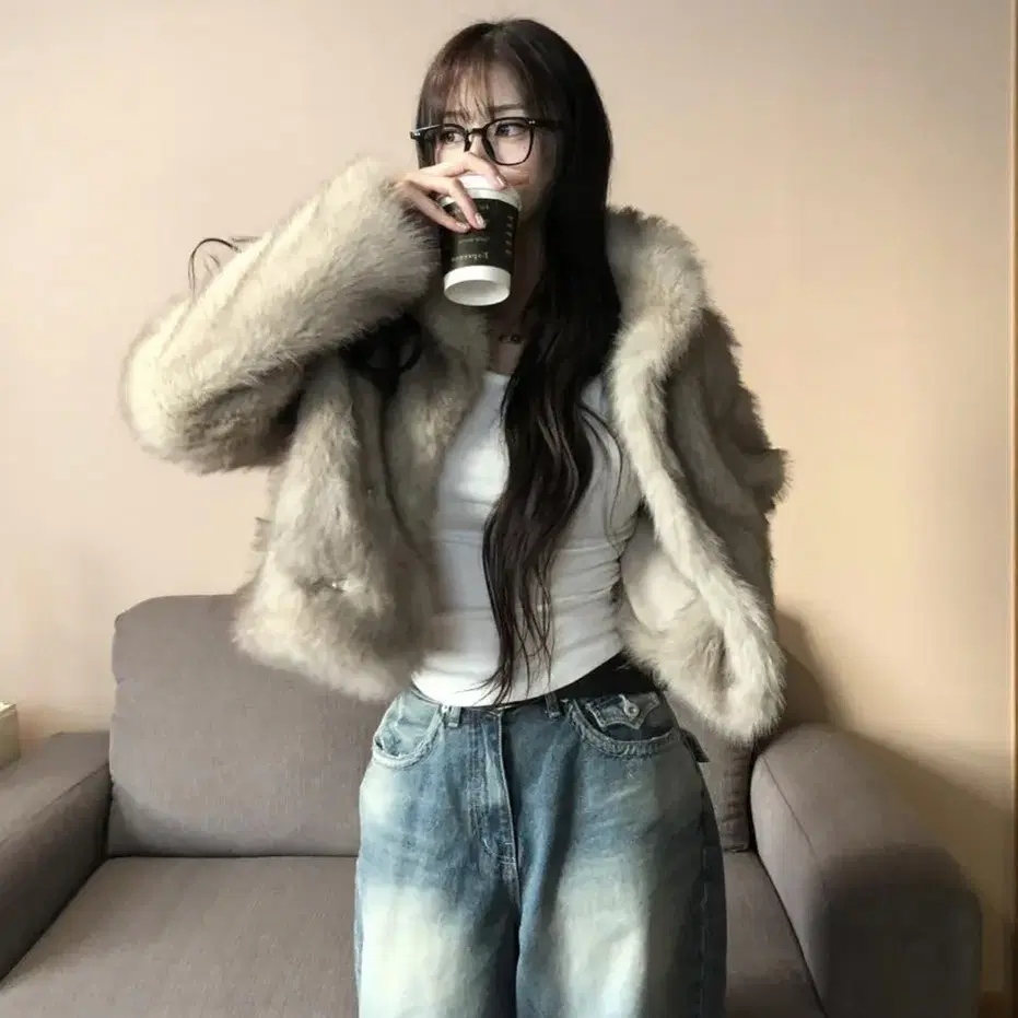 이너뮤트 Fox Fur JK 베이지 폭스 퍼자켓