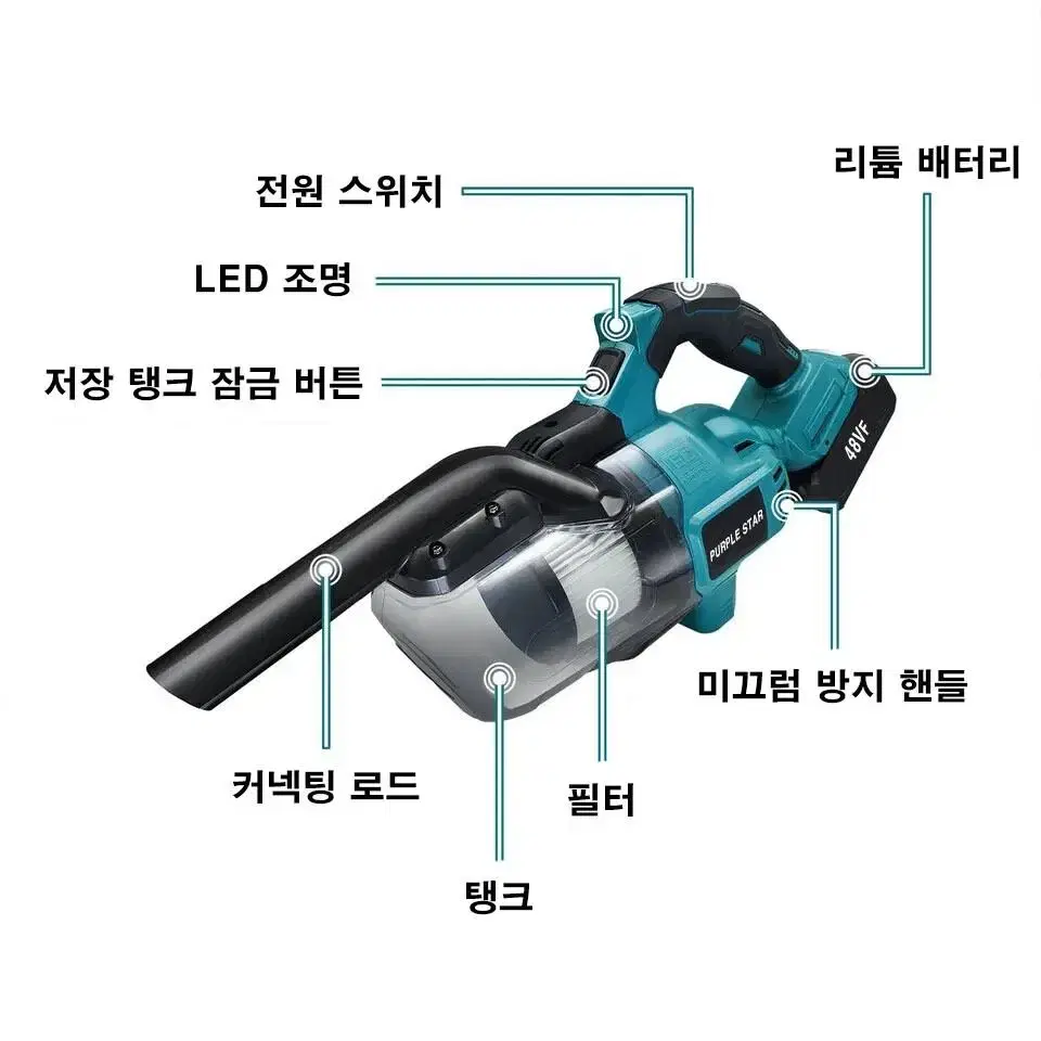 휴대용 무선 핸드 진공 청소기 48VF 자동차 반려동물 털 청소용