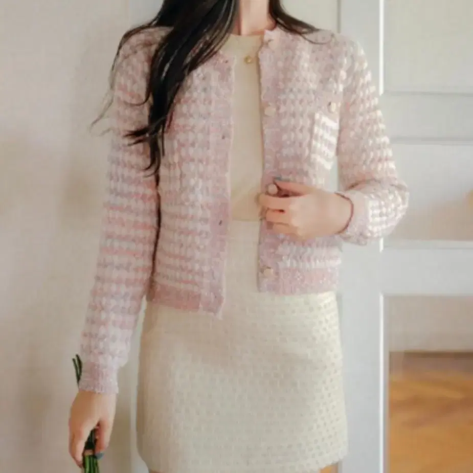 밀크코코아 romantic tweed kint cardigan