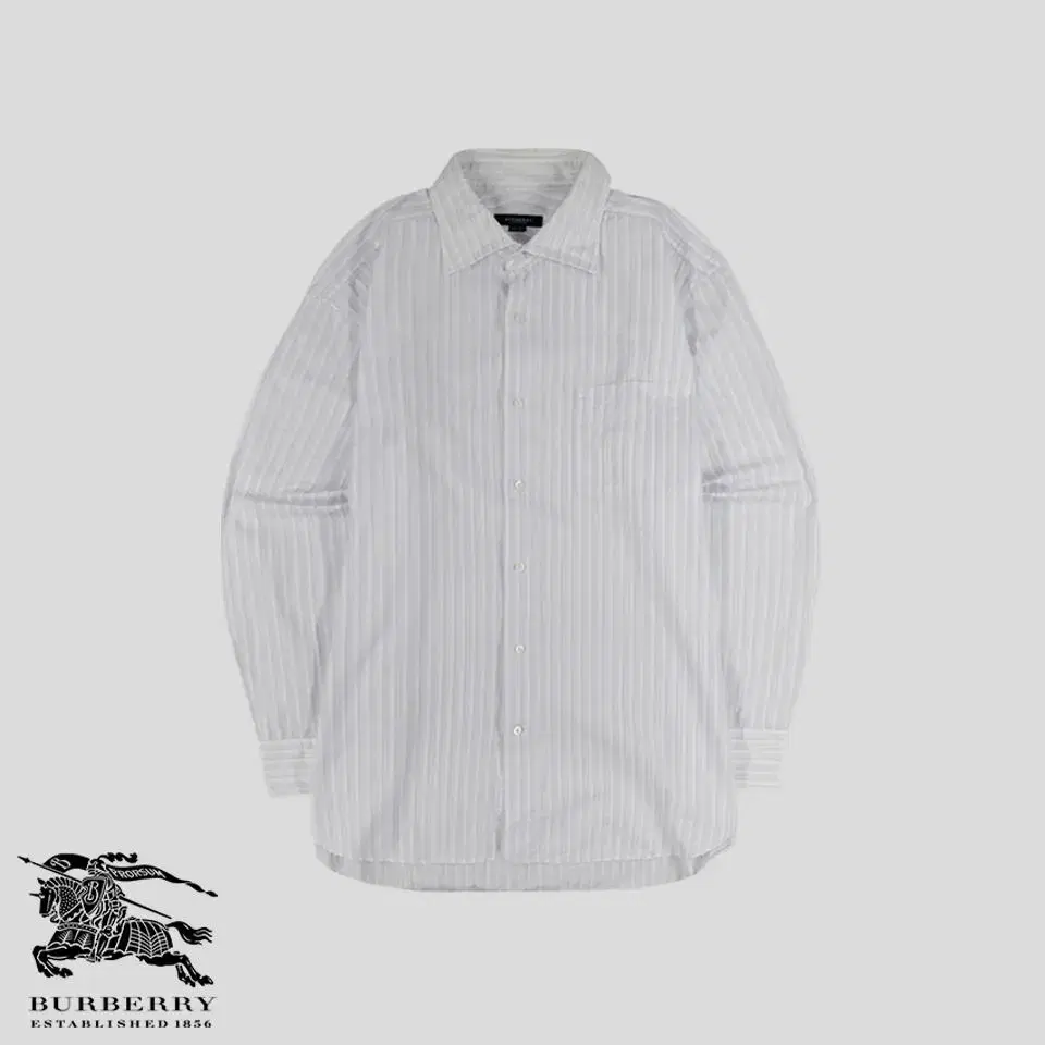 Burberry White Purple Stripe Chest Pocket Cotton100 Southern Shirt L-XL