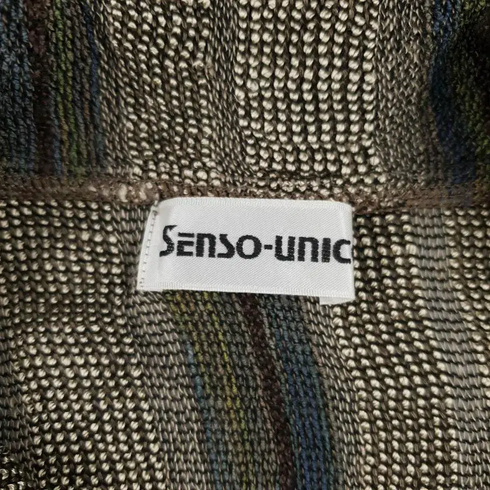 SENSO-UNICO 브라운 스트라이프 믹스페턴 코튼혼방 카라넥 버튼 롱