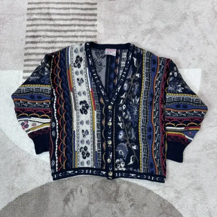 coogi 스타일 그런지 패턴 meeroo 가디건 빈티지 울 니트