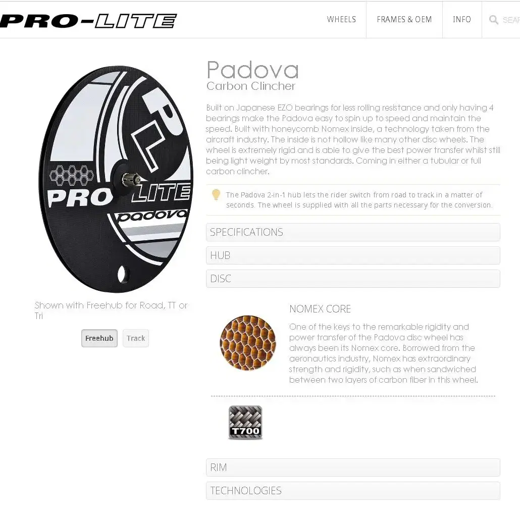 Pro Lite Padova 카본디스크휠 클린쳐 로드/트랙용디스크휠