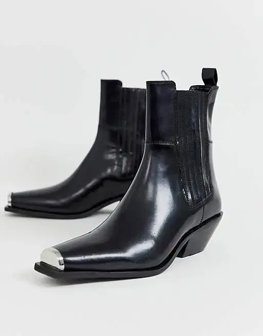 asos 메탈 토 웨스턴 앵클부츠 metal toe western