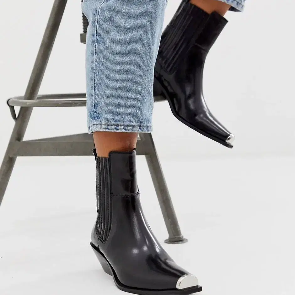 asos 메탈 토 웨스턴 앵클부츠 metal toe western