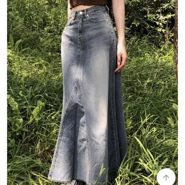 Maxi flare denim long skirt - S