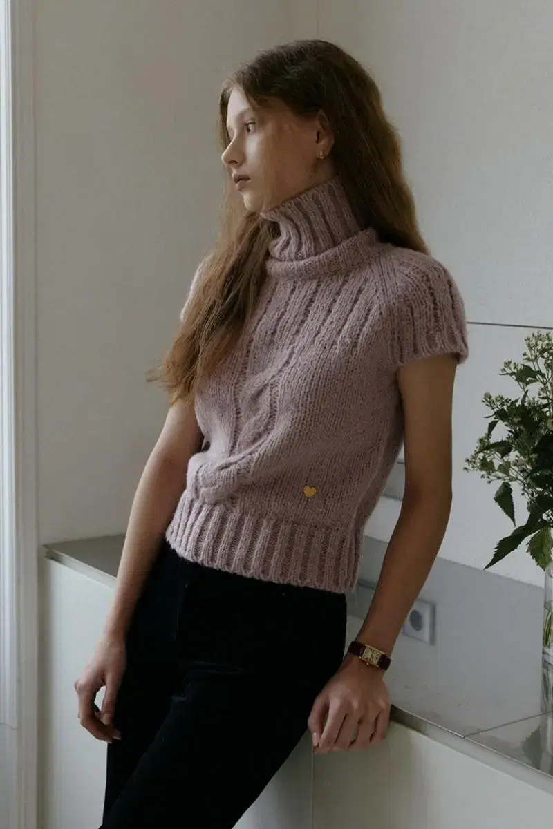 어랜 twist turtlneck knitwear_dry pink