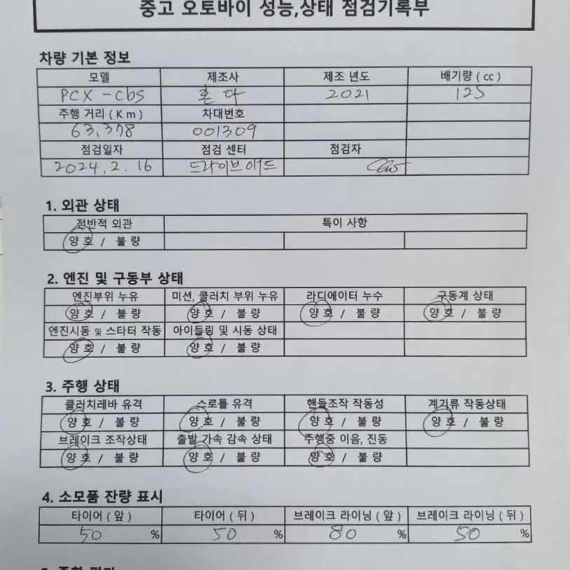 DB-021/ 혼다 / PCX CBS /21년식/ 63,000km /자체