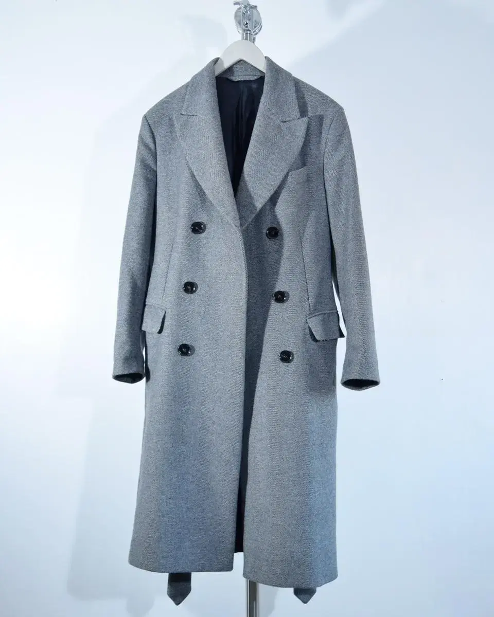 ZARA Herringbone wool robe long coat grey size 40