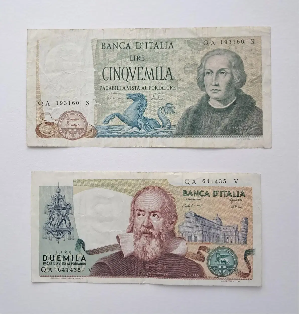 Two types of Italian currency