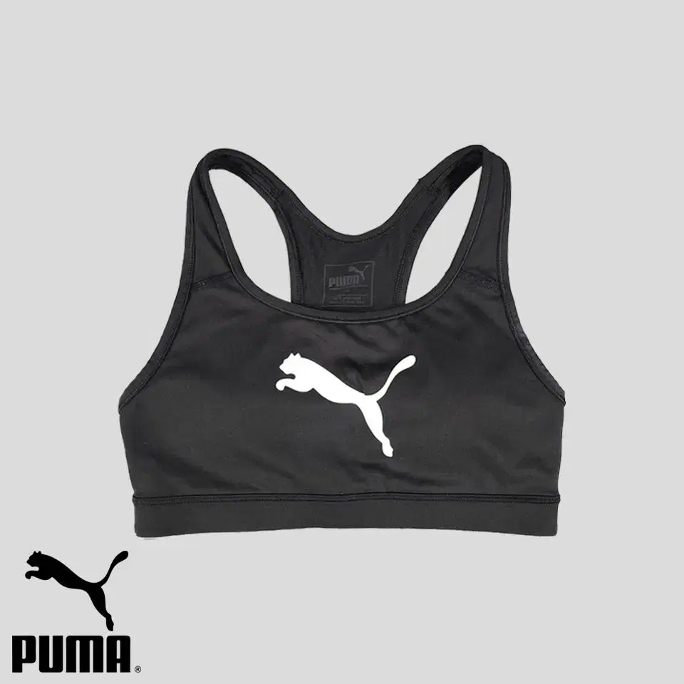 PUMA 퓨마 푸마 블랙 화이트 빅프린팅로고 브라탑 스포츠브라 슬리브리스