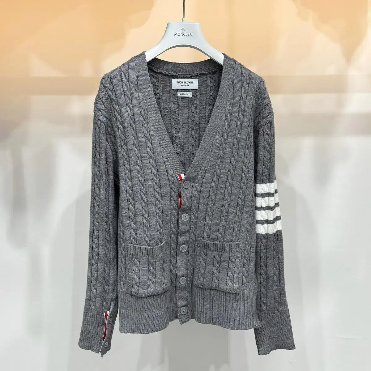 [S+ / Size 4] Thom Browne New Diagonal Full-length Cable Cardigan Gray