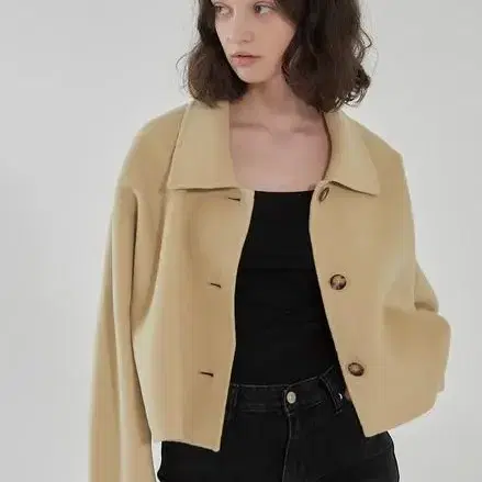 (버터,블랙)헤더먼트 petit cropped wool coat