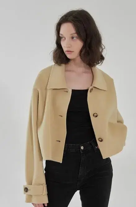 (버터,블랙)헤더먼트 petit cropped wool coat