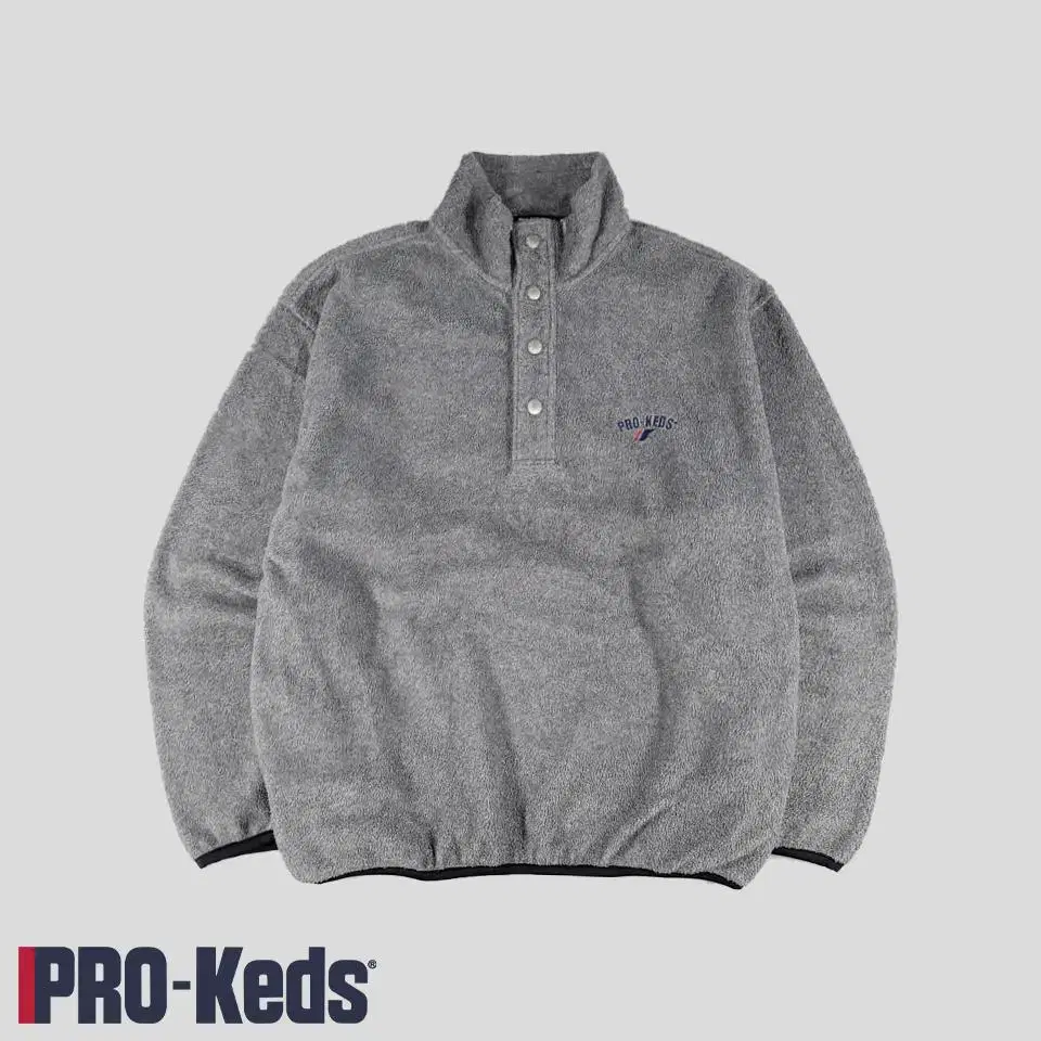 PRO-KEDS Charcoal Half-Button Fleece Hooded Overfit Warm-Up Pullover