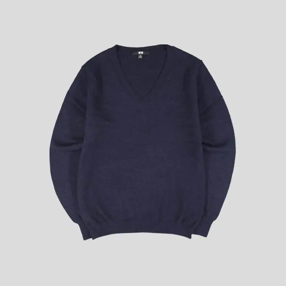 Uniqlo Deep Navy Simple Casual Cashmere100 Hairy V-Neck Knit WOMA