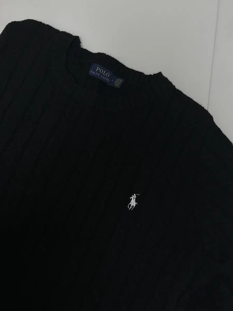 Polo Black Cable Knit White Pony