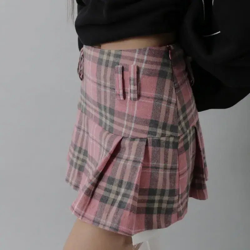 드라이로즈 체크 플리츠 스커트 핑크 치마 S check pleats sk