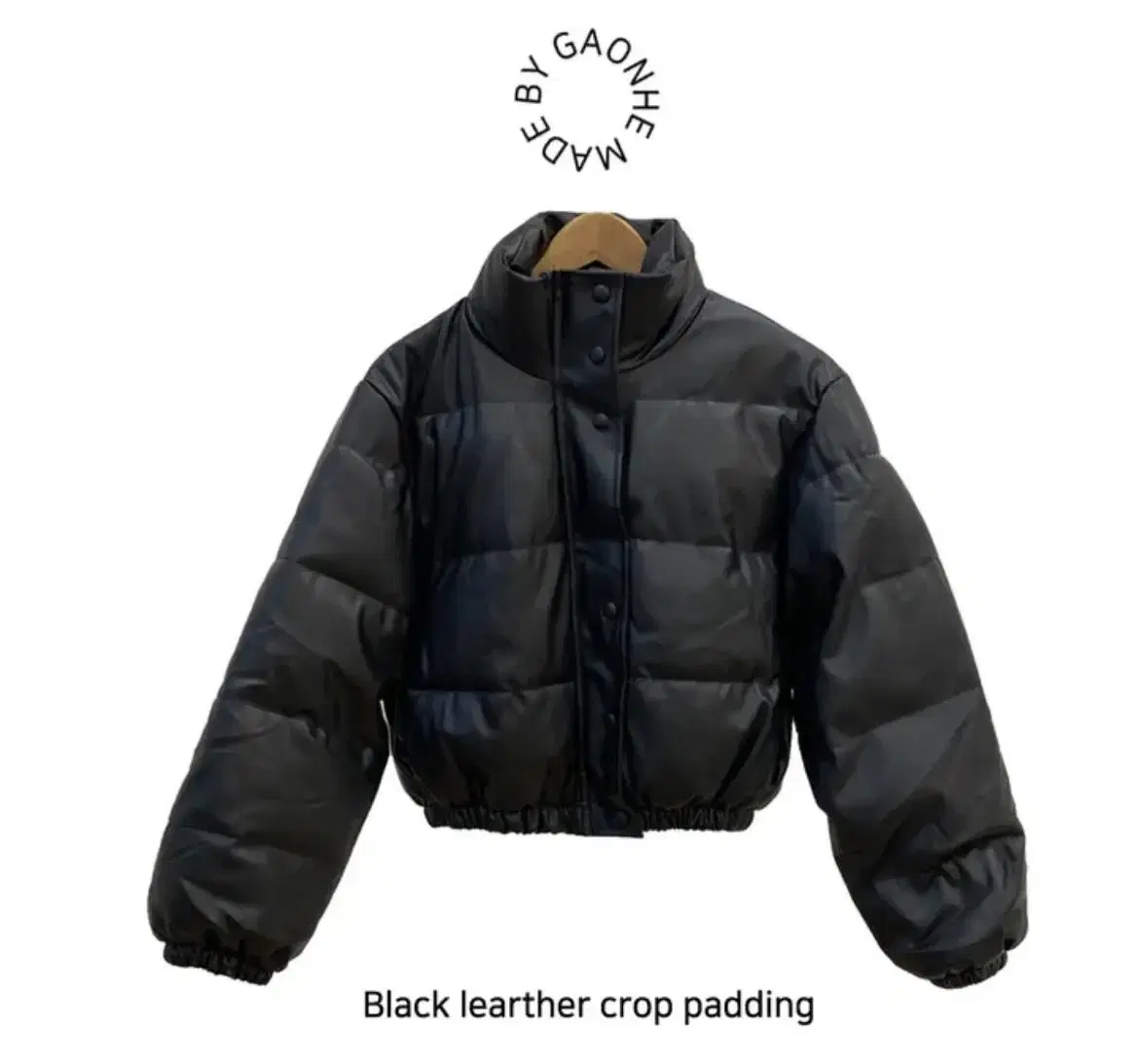 Black matte leather high-neck short padded jacket