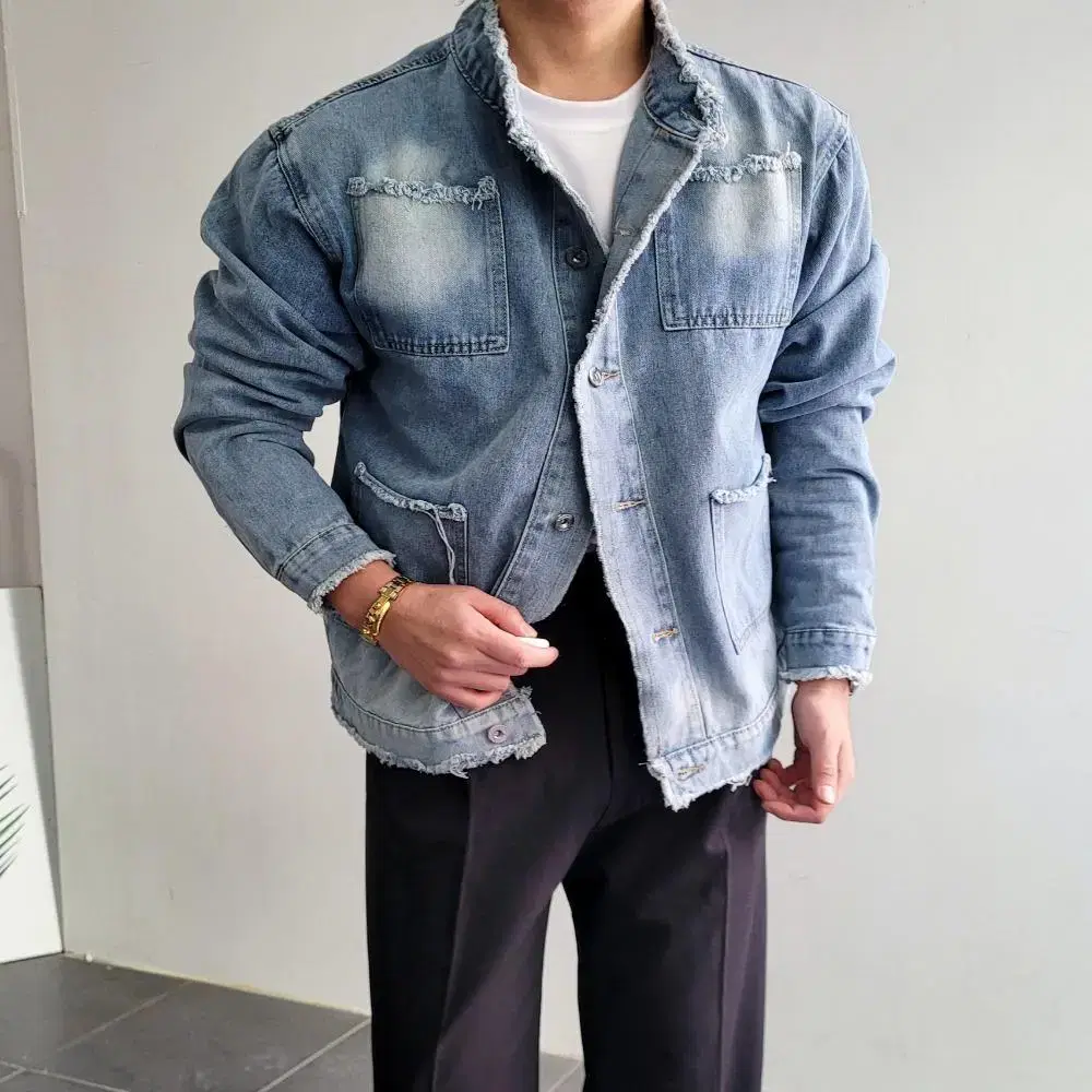 [BEST PRICE][MUVEE] 2-Color Deki China Loose Fit Pocket Denim Jeans Jacket