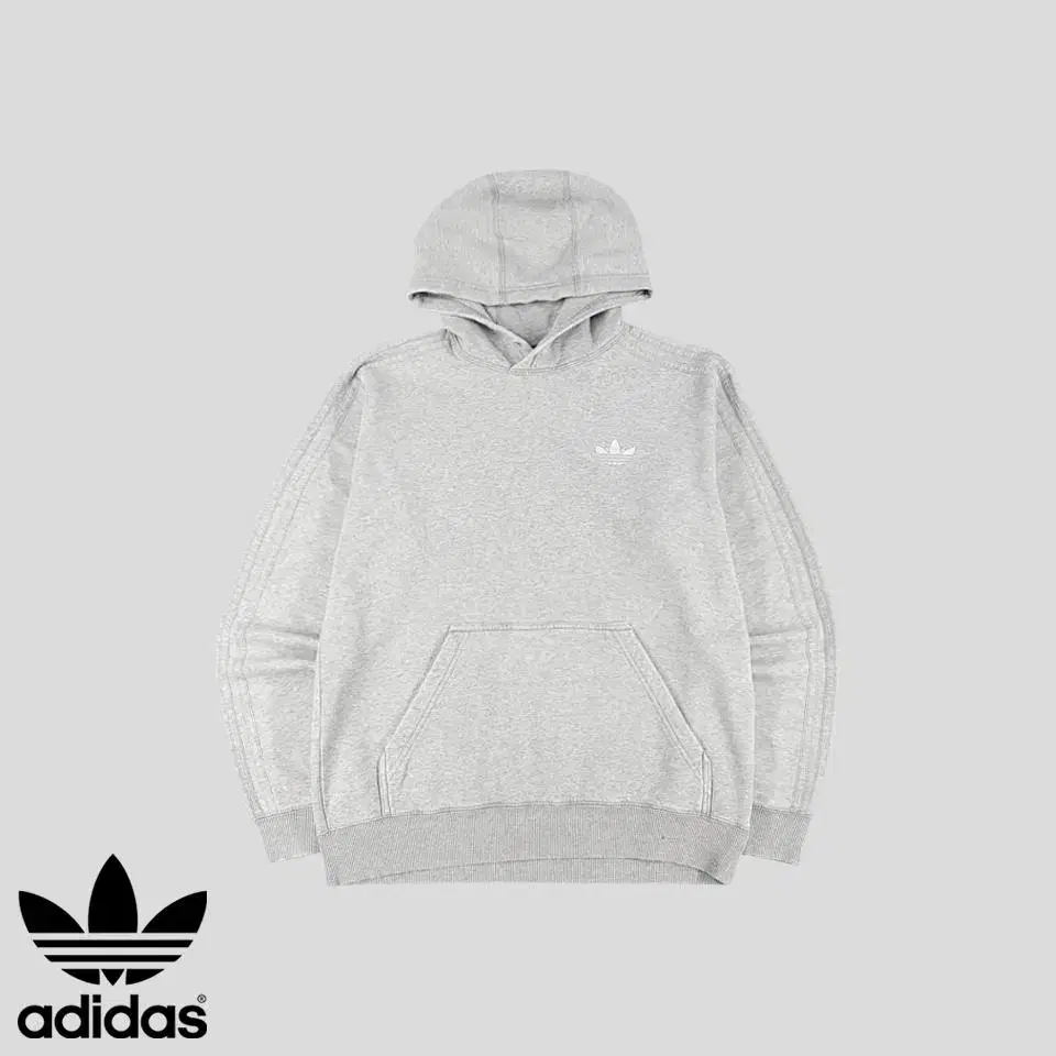 Adidas MelangeGrey Tonal Three Stripe Kangaroo Pocket Cotton Blend Hoodie M-L