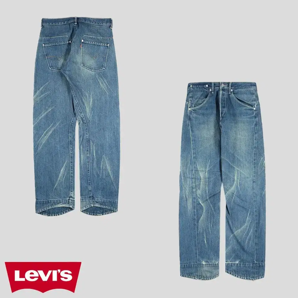 Levi's 00S Engineered Jins Medium Blue Wash Straight Fit Button Fly Damaged Jeans