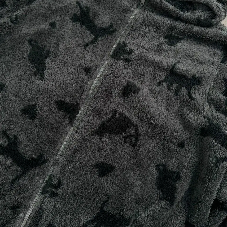 vintage cats pattern fleece hood jacket