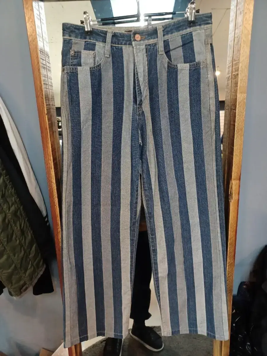 Vintage Ingalls jin striped wide-leg denim pants 28~.