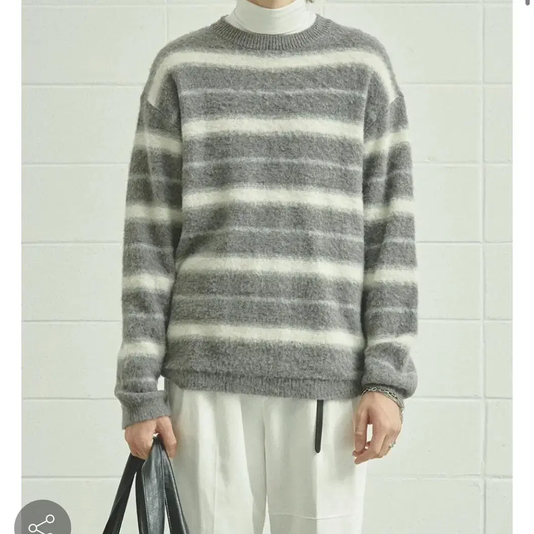 알렌느 GREYCREAM blushed mohair stripe knit