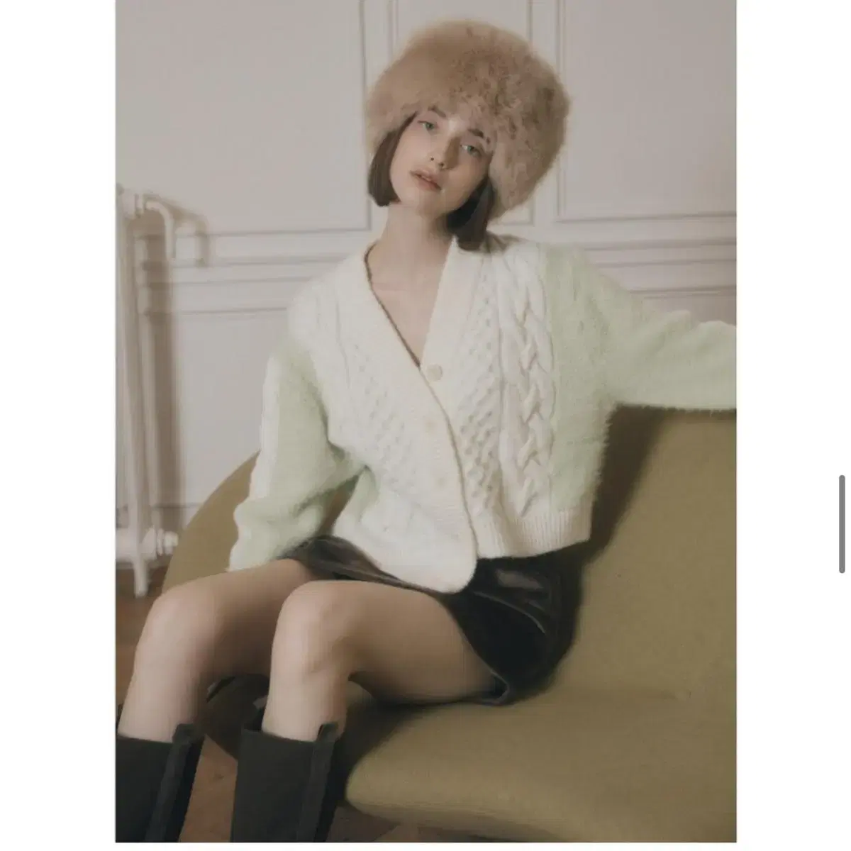 아수라 가디건 TWO TONE CABLE CARDIGAN (IVORY)