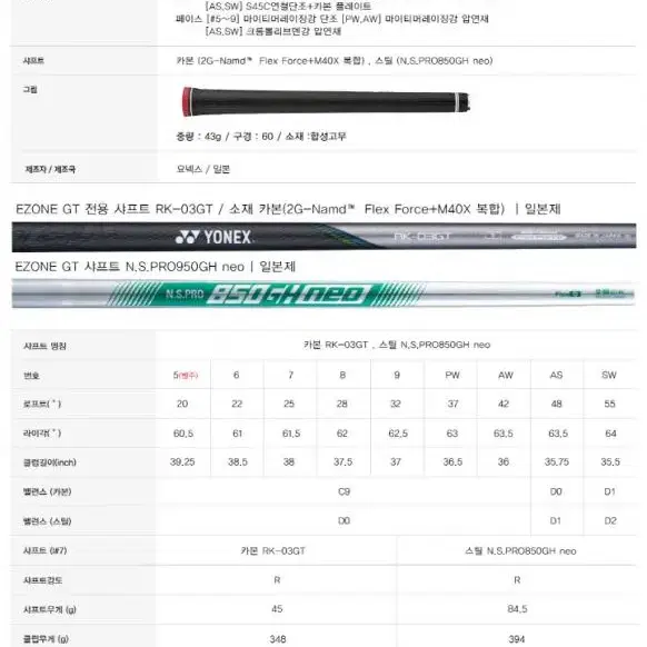 정품 요넥스 뉴이존GT 비거리 남성 7아이언세트스틸골프우산장갑