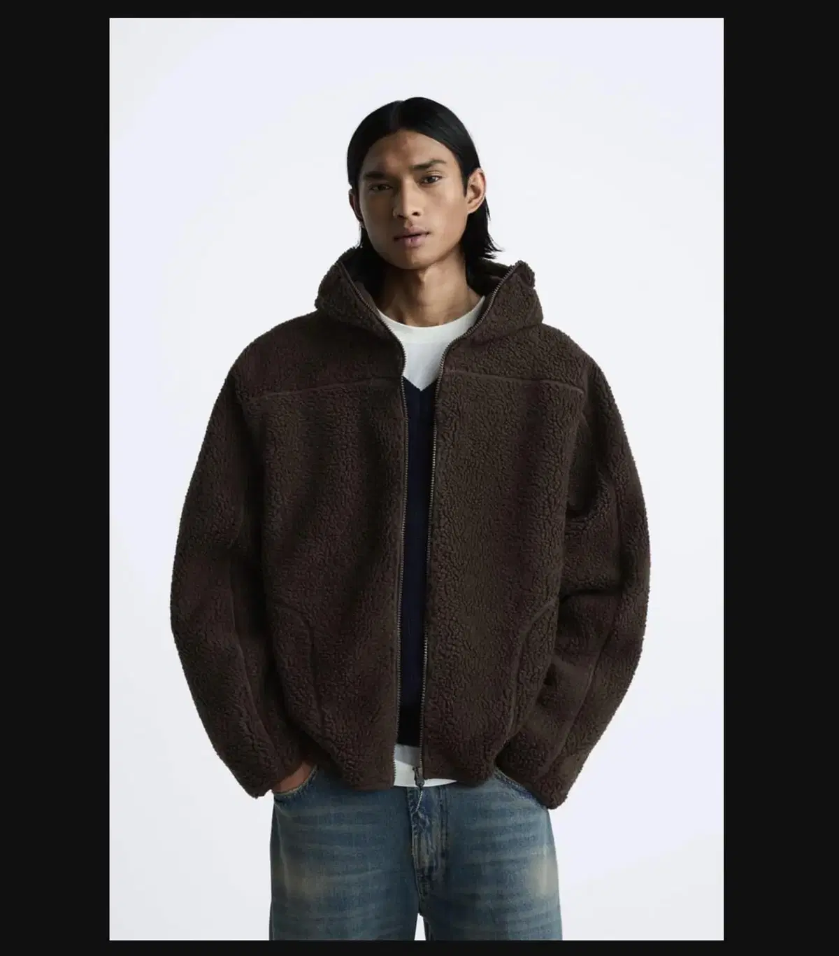 L-XL Zara Hooded Faux Shearling Sweatshirt Fleece Fleece Hoodie Zip Up