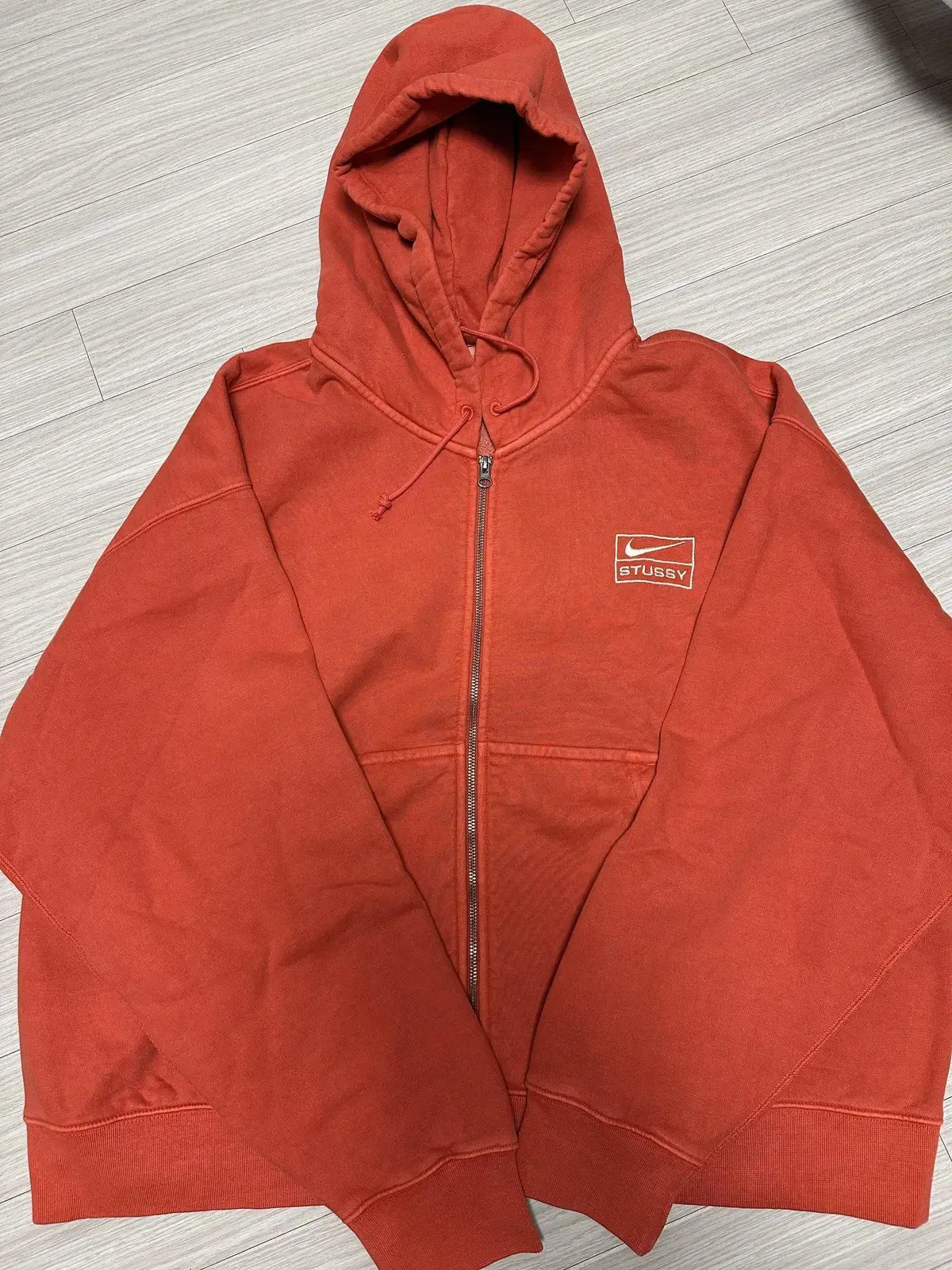 Nike x Stussy Full Zip Pigmented Dyed Fleece Hoodie Red XL