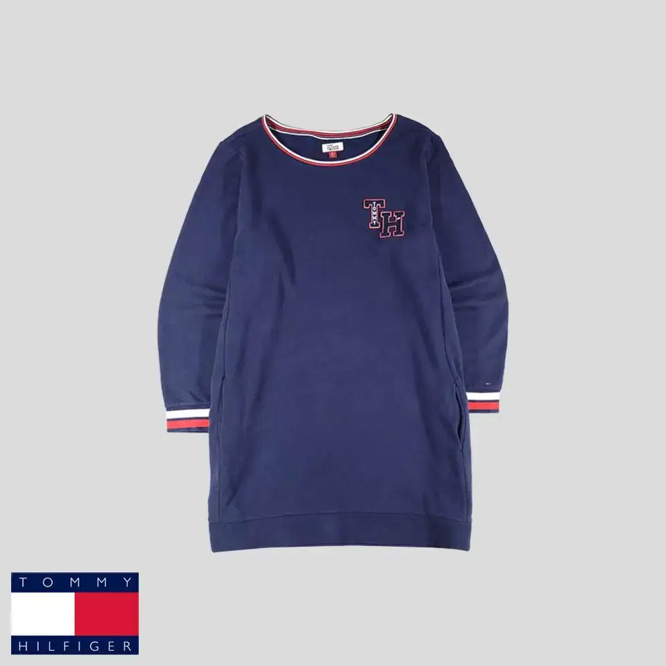 Tommy Hilfiger Hilfiger Denim Pigment Navy Tommy Colorblocked Cotton Blend Boatneck Long Sleeve