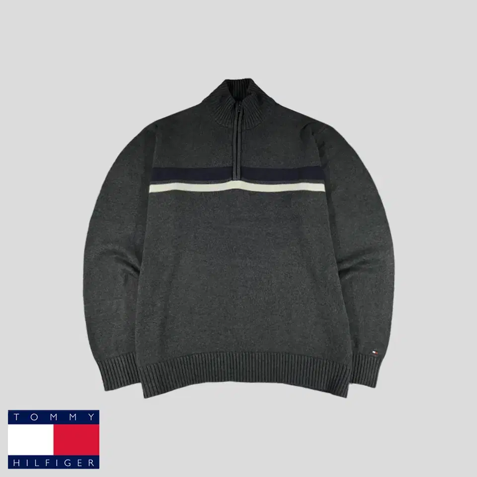 Tommy Hilfiger Charcoal White Navy Tommy logo Cotton100 half zip up vahn