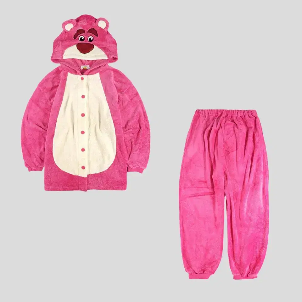 Disney Toy Story Hot Pink White Rasso Bear Boa Fleece Hooded Sleepwear