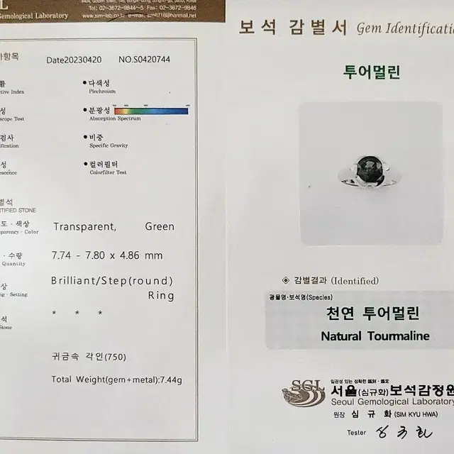 천연 그린 투어멀린반지