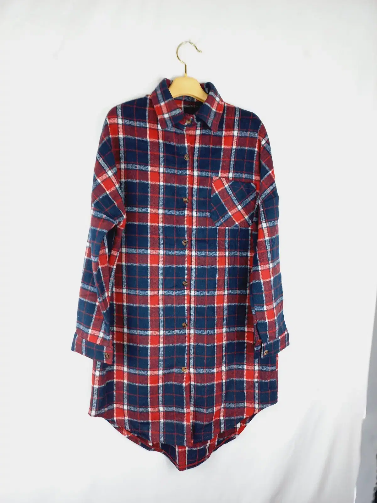 Checked Overfit Long Kara T-Shirt (95)_Red