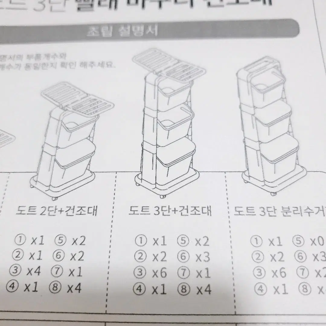 [리퍼] 도트 스탠드 분리수거함 3단 + 스티커 1매 화이트 1개