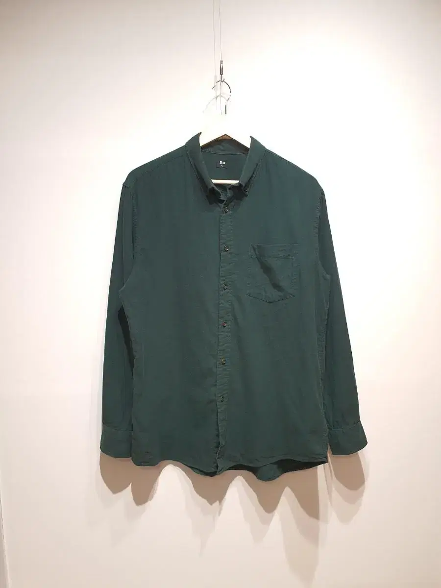 [Free Shipping] Uniqlo Men's 100% Cotton jin Green Long Sleeve Shirt XL Men