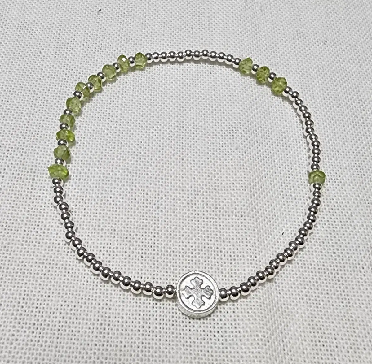 Handmade Peridot and Silver Ball Rosary Bracelet