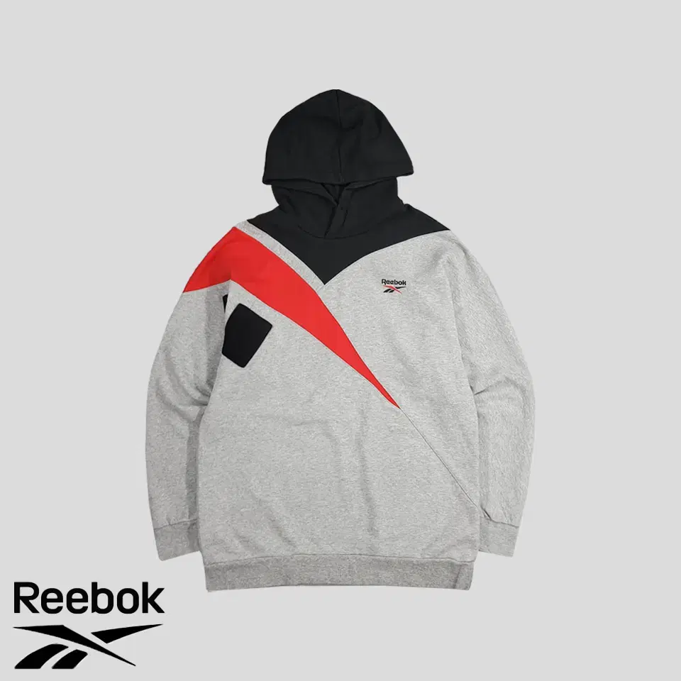 Reebok MelangeGrey Black Red Colorblocked Big Logo Cotton100 Sweatshirt M