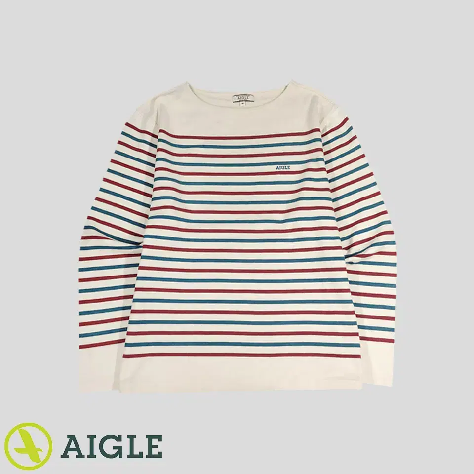 AIGLE 에이글 아이보리 버건디 청록 스트라이프 코튼100 아메카지 보