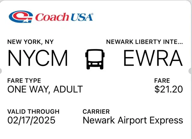 뉴와크 공항 고속버스 티켓 Newark Airport Express Bu