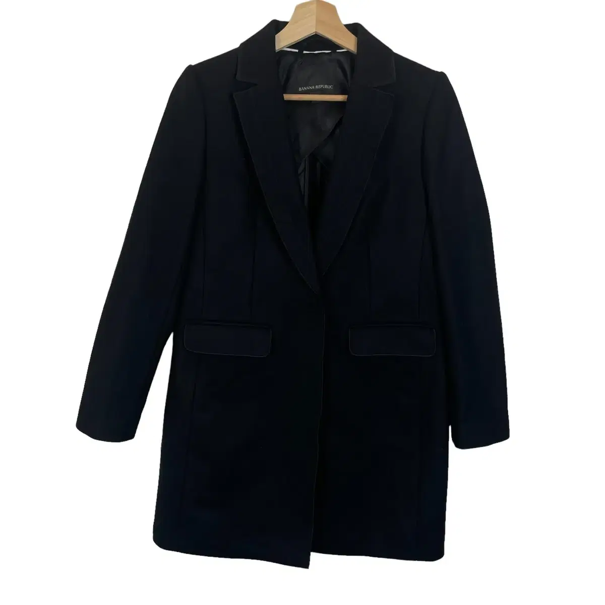 Banana Republic Piped Black Midi Single Coat