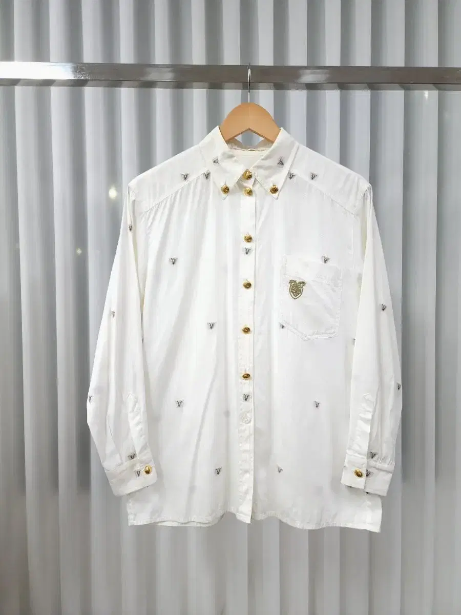 Escada ESCADA Mini Tiger Embroidery Gold Button Shirt