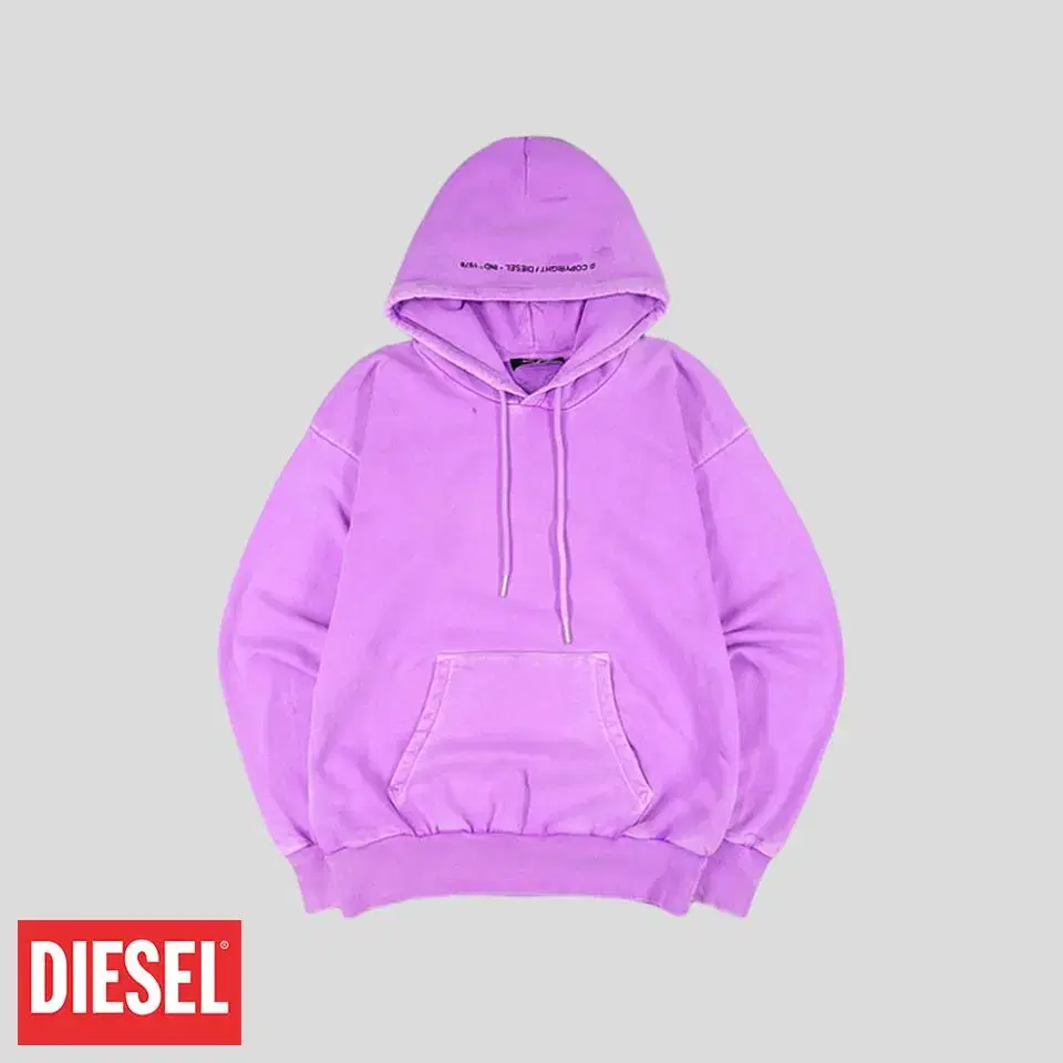 DIESEL 디젤 피그먼트 퍼플 레터링자수 후드 티셔츠 XL